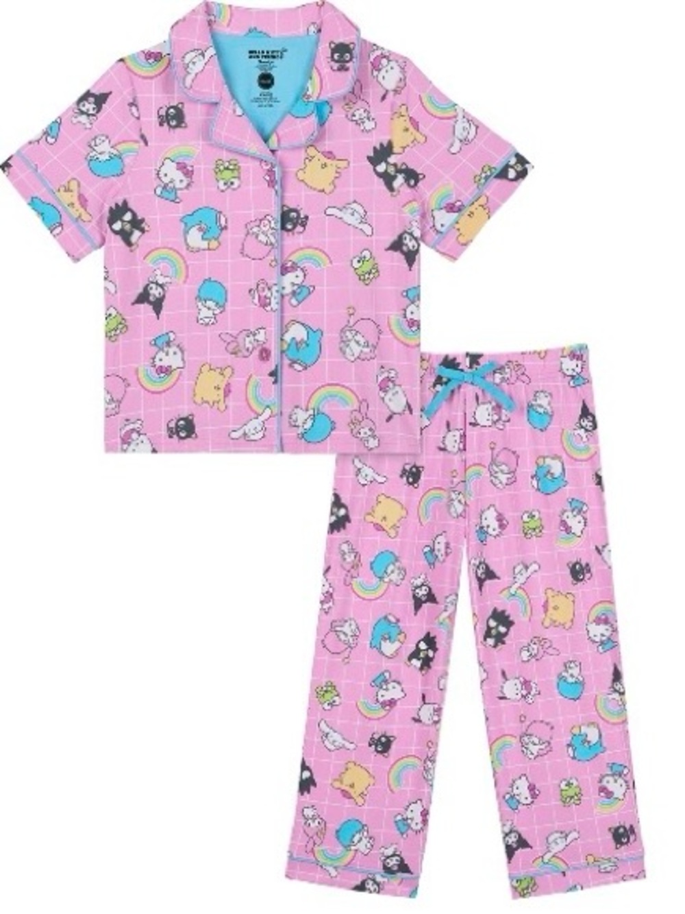 Hello Kitty & Friends Short-Sleeve Button-Front Pajama Set with Rainbows XS&MED